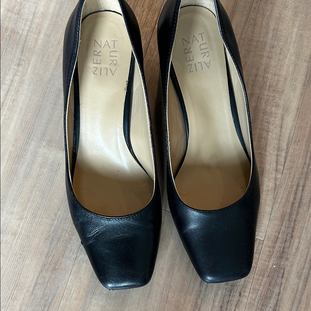 Naturalizer Black Leather Square-Toe Pumps